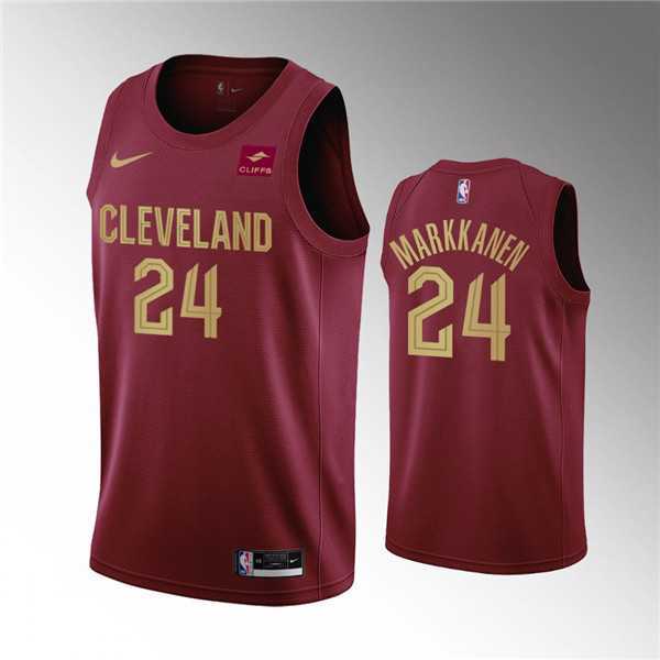 Mens Cleveland Cavaliers #24 Lauri Markkanen Wine Icon Edition Stitched Basketball Jersey Dzhi